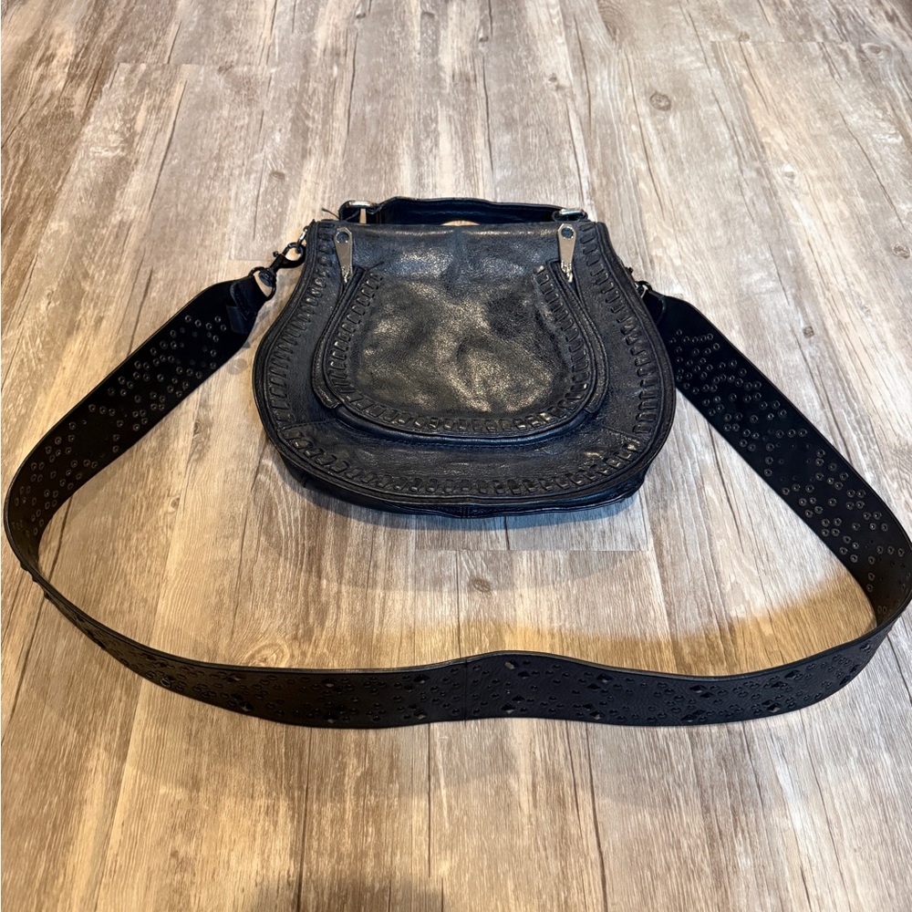 Rebecca Minkoff Black leather crossbody w/ leather studded strap